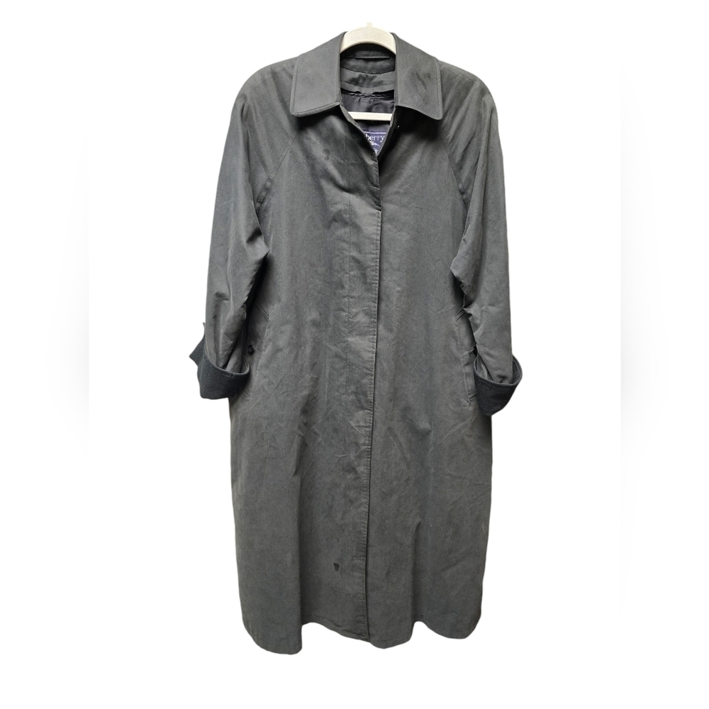 Burberry Trench Coat Women's Long Black Wool Satin lined Sz.4 XLong VINTAGE